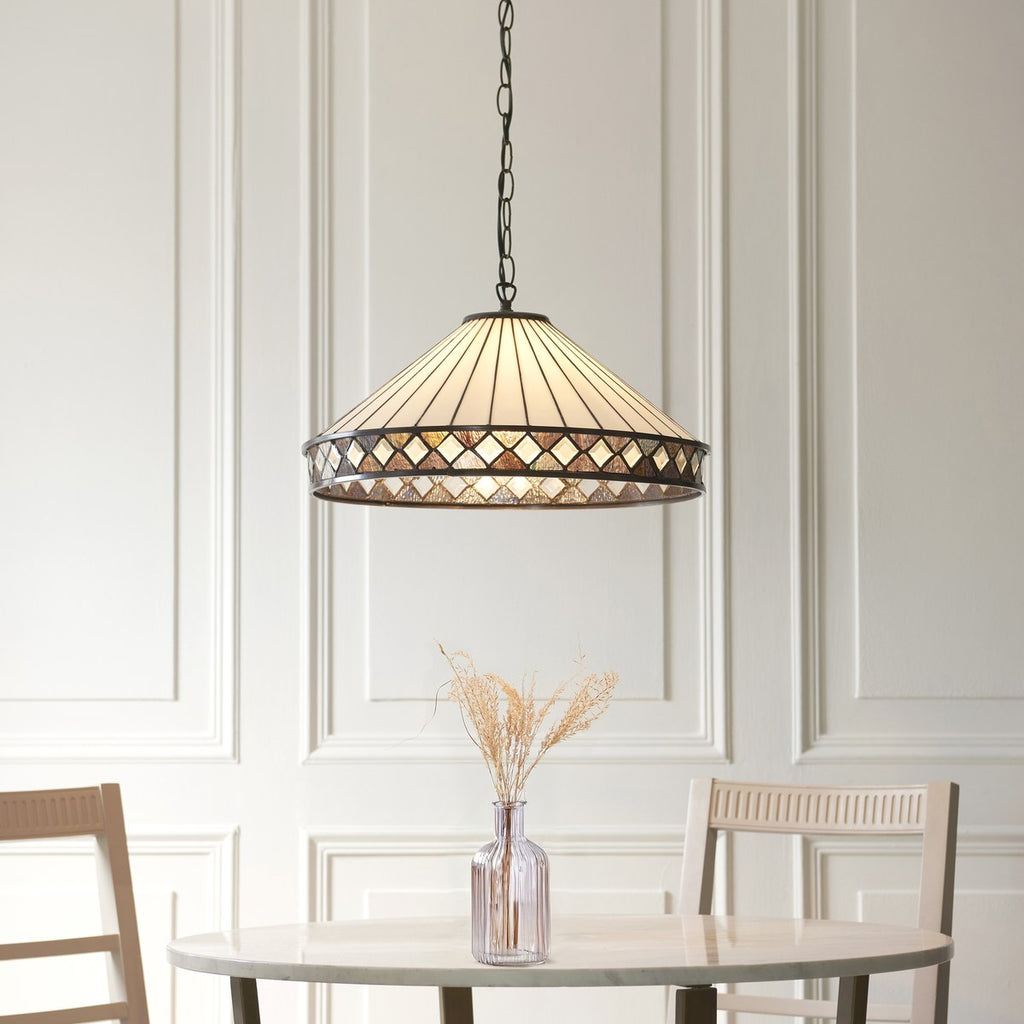 Interiors 1900 Fargo 3 Light Tiffany Pendant Light in Satin Black
