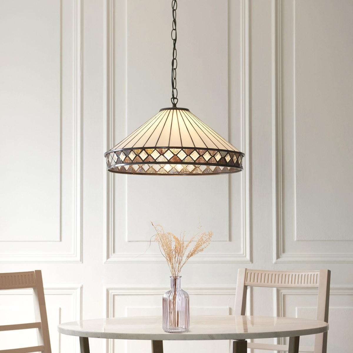 Interiors 1900 Fargo 3 Light Tiffany Pendant Light in Satin Black