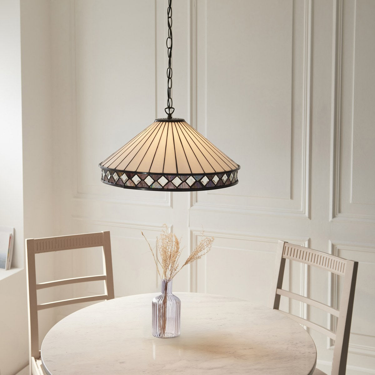 Interiors 1900 Fargo 3 Light Tiffany Pendant Light in Satin Black