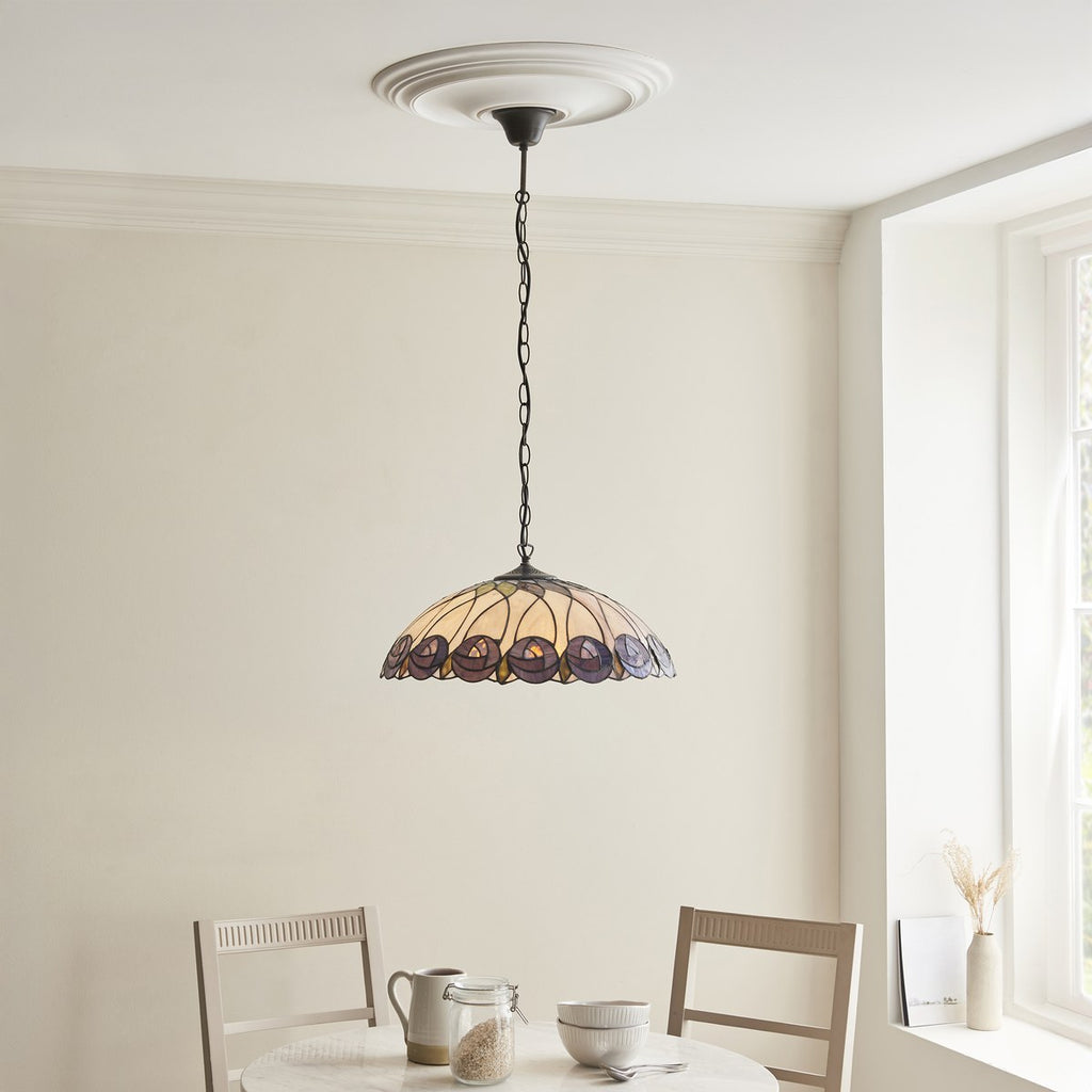 Interiors 1900 Hutchinson Large 3 Light Tiffany Pendant Light in Satin Black