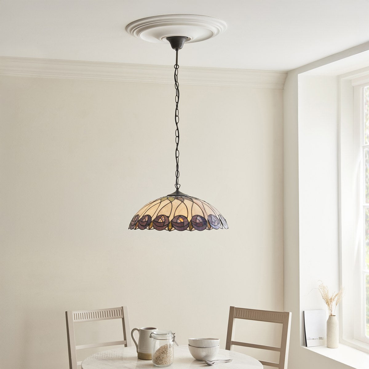 Interiors 1900 Hutchinson Large 3 Light Tiffany Pendant Light in Satin Black