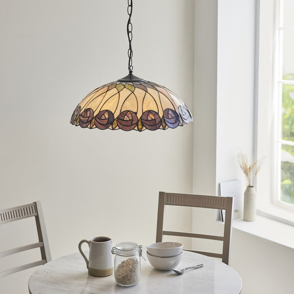 Interiors 1900 Hutchinson Large 3 Light Tiffany Pendant Light in Satin Black