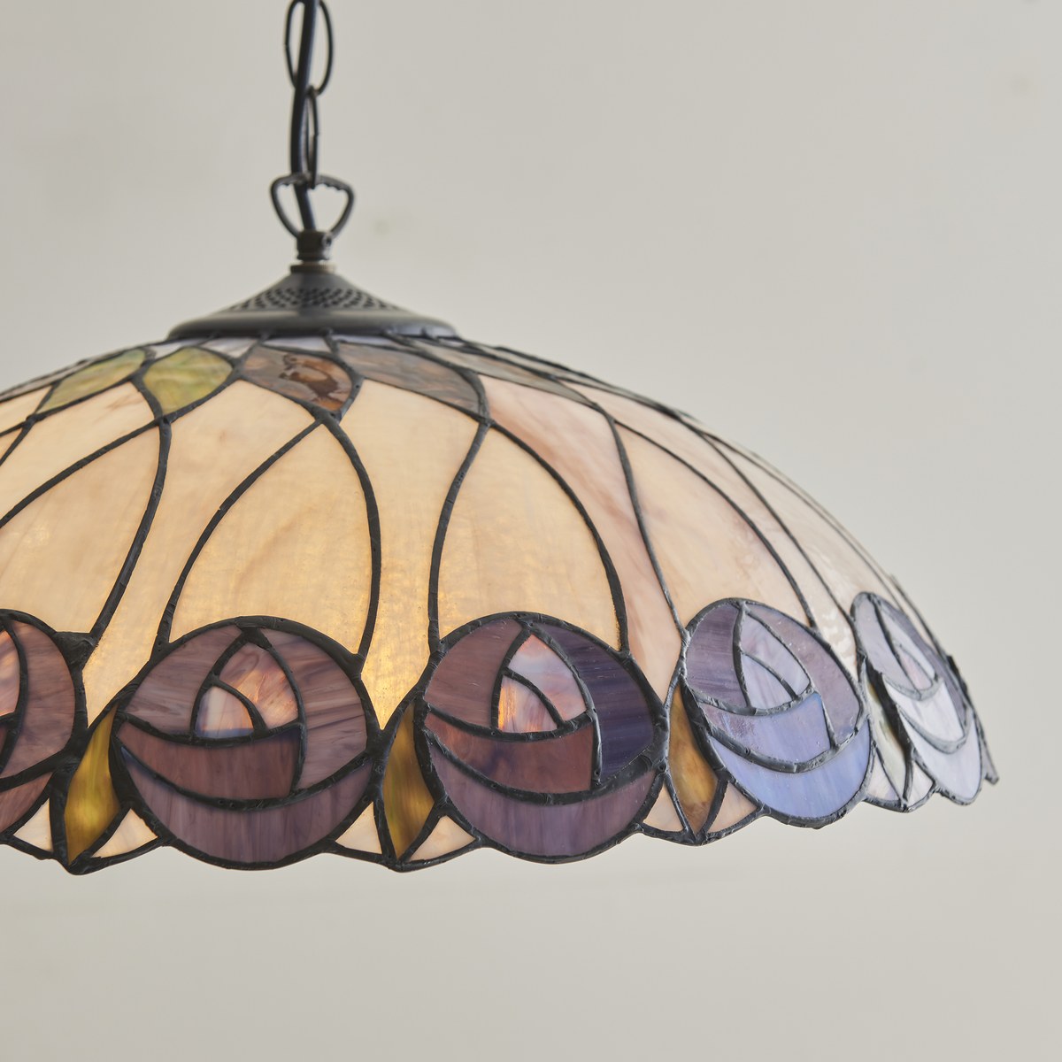 Interiors 1900 Hutchinson Large 3 Light Tiffany Pendant Light in Satin Black