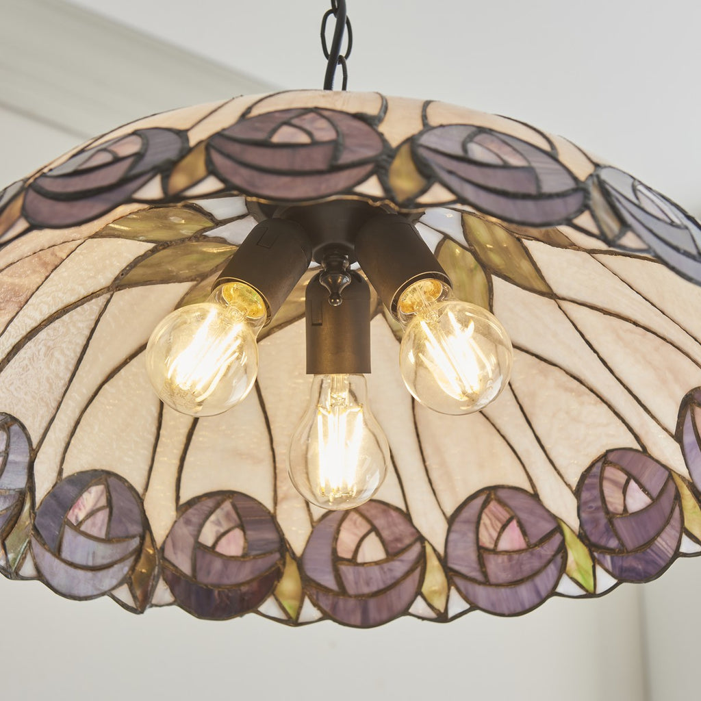 Interiors 1900 Hutchinson Large 3 Light Tiffany Pendant Light in Satin Black