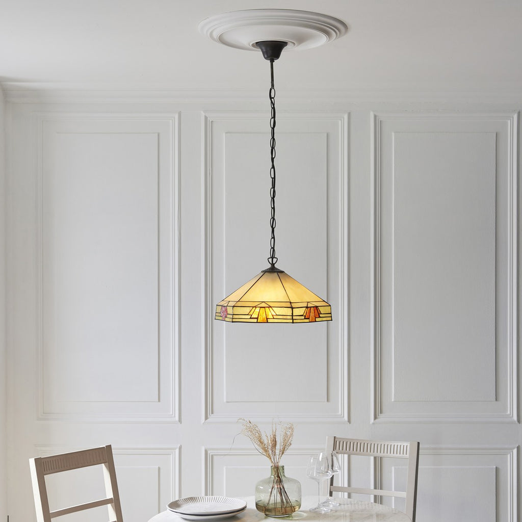 Interiors 1900 Nevada 3 Light Tiffany Pendant Light in Satin Black