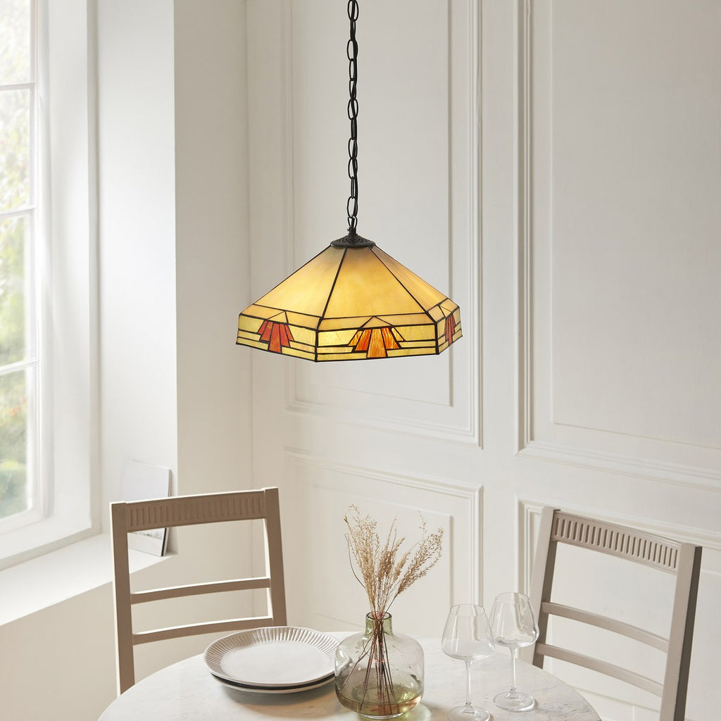 Interiors 1900 Nevada 3 Light Tiffany Pendant Light in Satin Black