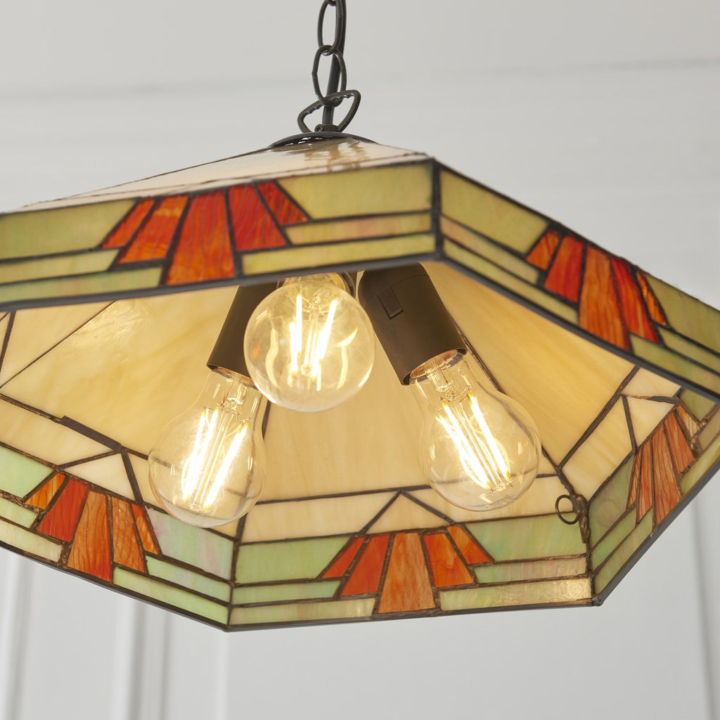 Interiors 1900 Nevada 3 Light Tiffany Pendant Light in Satin Black