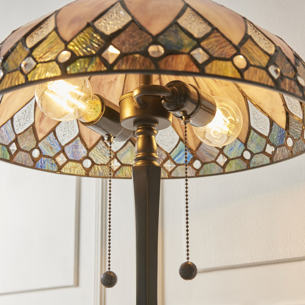 Interiors 1900 Brooklyn Medium 2 Light Tiffany Table Lamp in Satin Black
