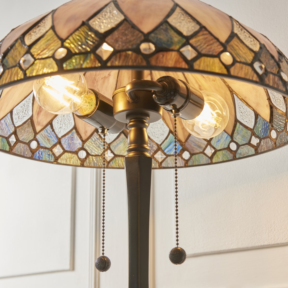 Interiors 1900 Brooklyn Medium 2 Light Tiffany Table Lamp in Satin Black