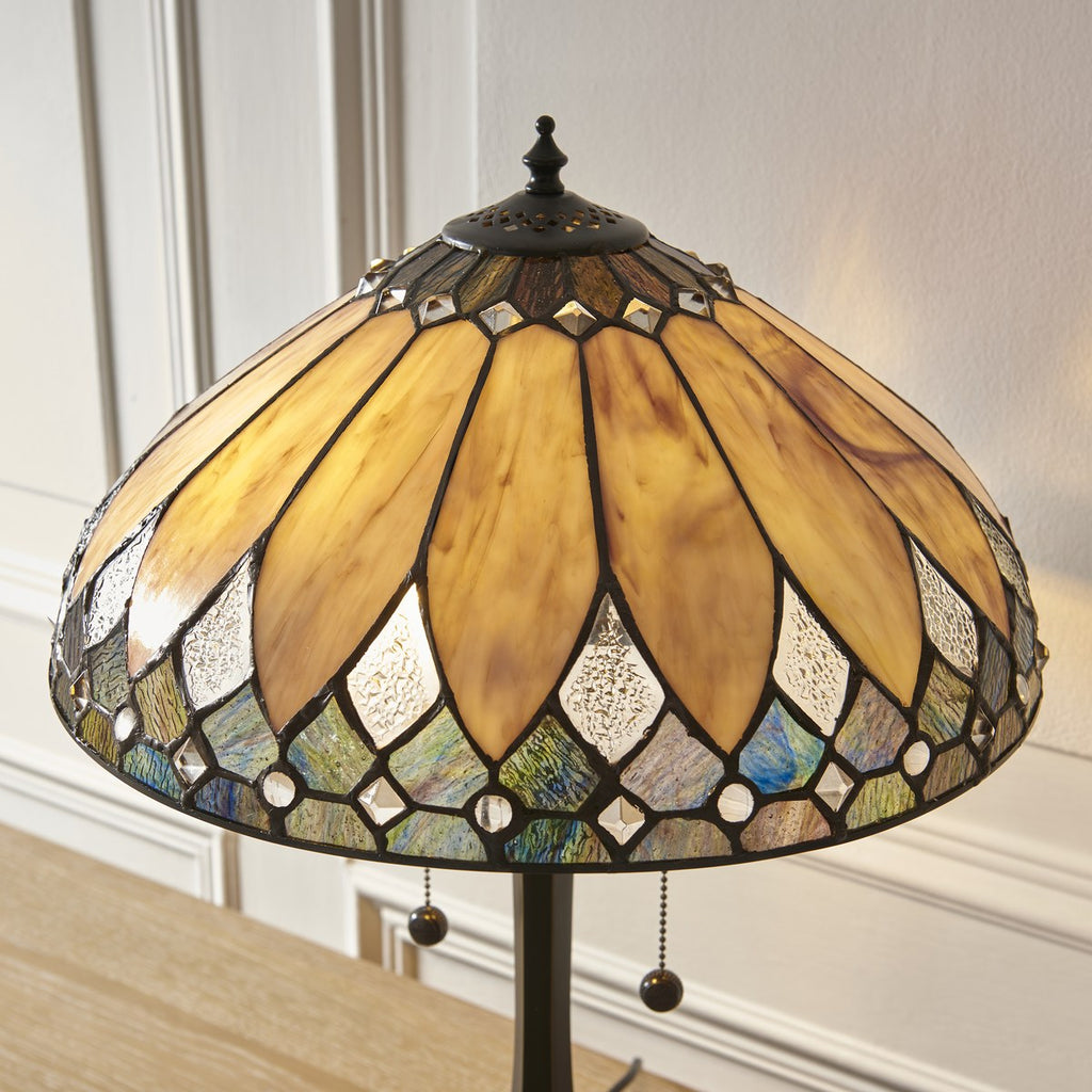 Interiors 1900 Brooklyn Medium 2 Light Tiffany Table Lamp in Satin Black
