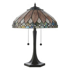 Interiors 1900 Brooklyn Medium 2 Light Tiffany Table Lamp in Satin Black