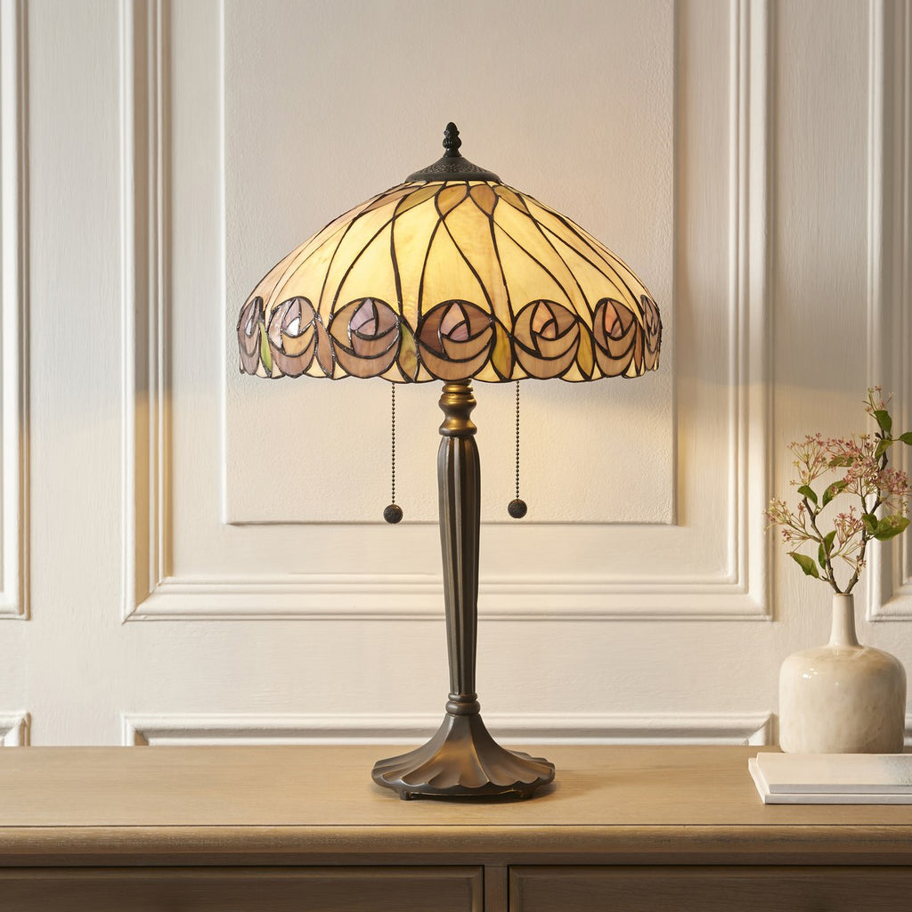 Interiors 1900 Hutchinson Large 2 Light Tiffany Table Lamp in Satin Black
