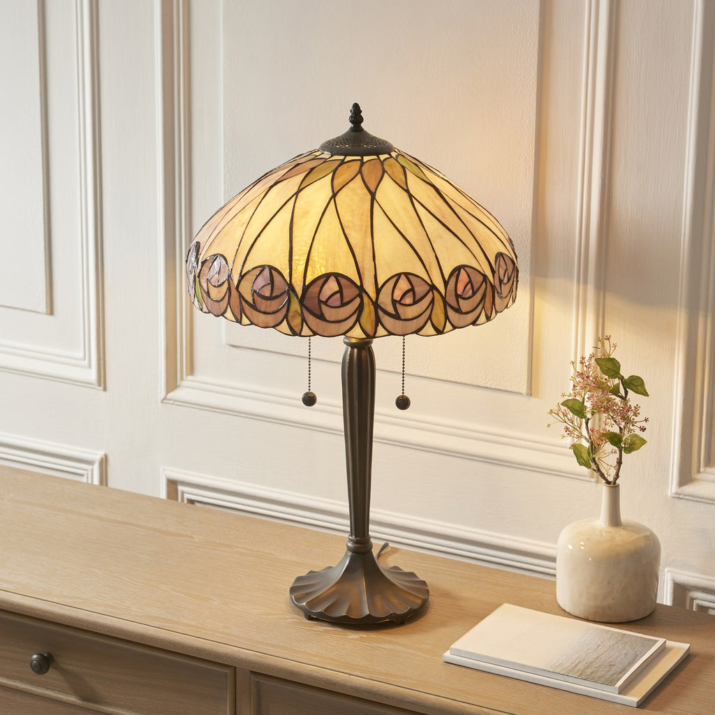 Interiors 1900 Hutchinson Large 2 Light Tiffany Table Lamp in Satin Black