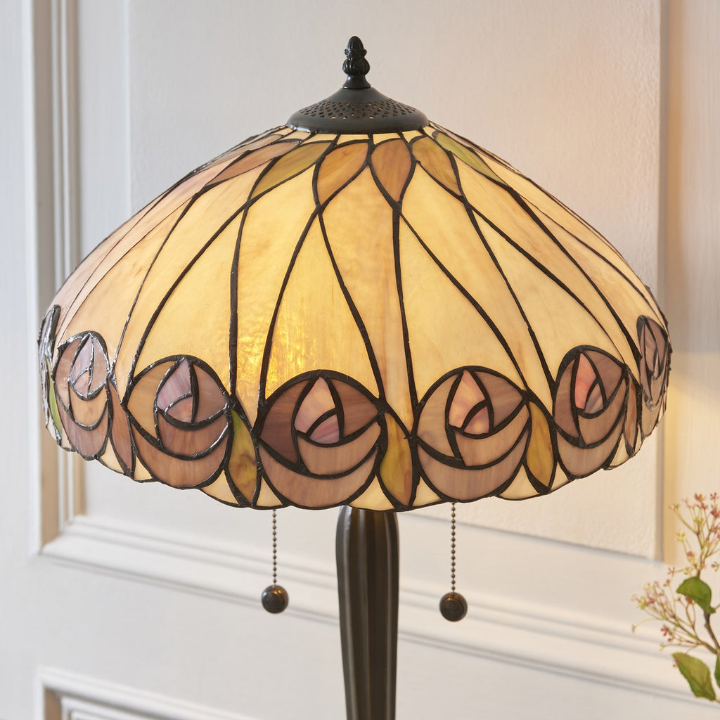 Interiors 1900 Hutchinson Large 2 Light Tiffany Table Lamp in Satin Black