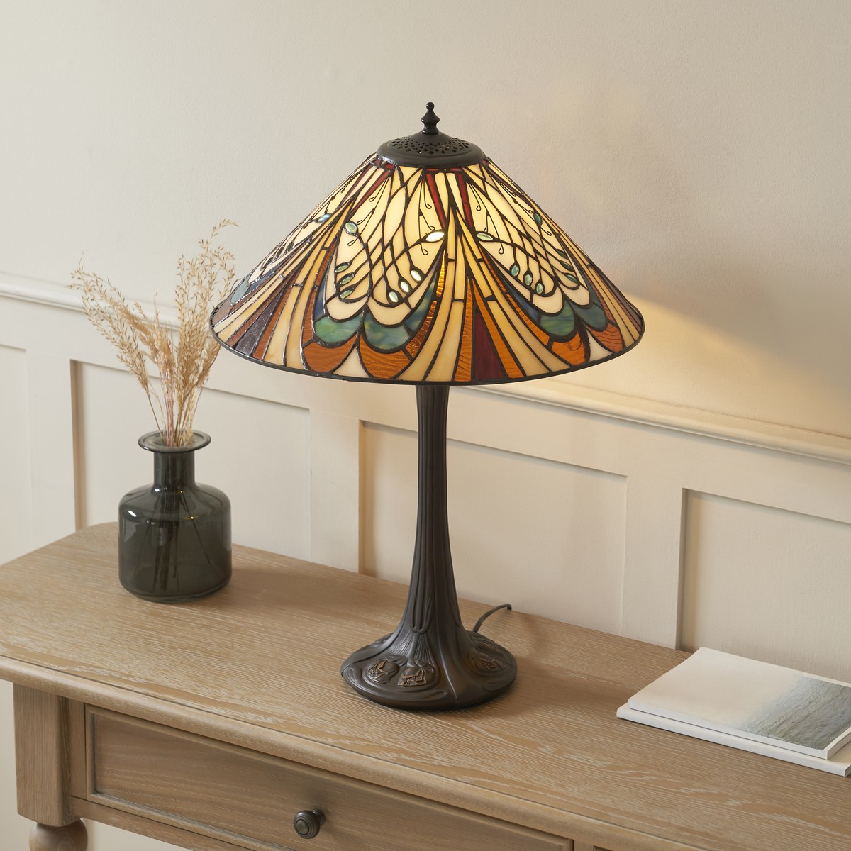 Interiors 1900 Hector Tiffany Table Lamp in Satin Black