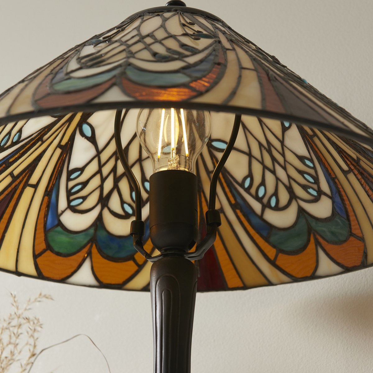 Interiors 1900 Hector Tiffany Table Lamp in Satin Black