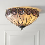 Interiors 1900 Hutchinson Medium 2 Light Tiffany Flush Ceiling Light in Satin Black