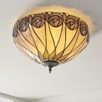 Interiors 1900 Hutchinson Medium 2 Light Tiffany Flush Ceiling Light in Satin Black