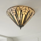 Interiors 1900 Astoria Medium 2 Light Tiffany Flush Ceiling Light in Satin Black