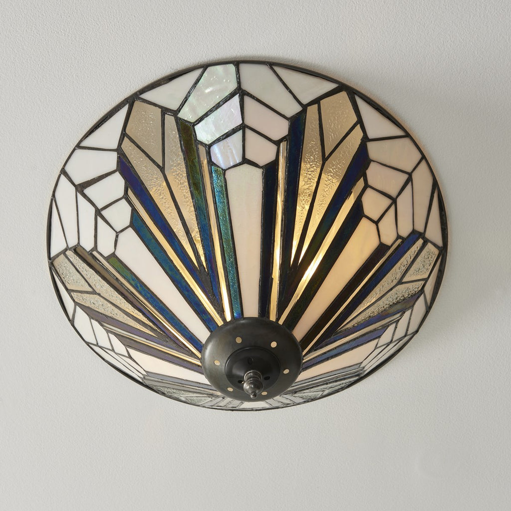 Interiors 1900 Astoria Medium 2 Light Tiffany Flush Ceiling Light in Satin Black