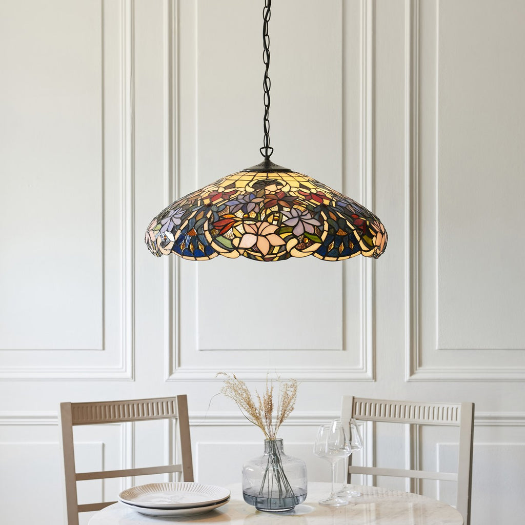 Interiors 1900 Sullivan Large 3 Light Tiffany Pendant Light in Satin Black