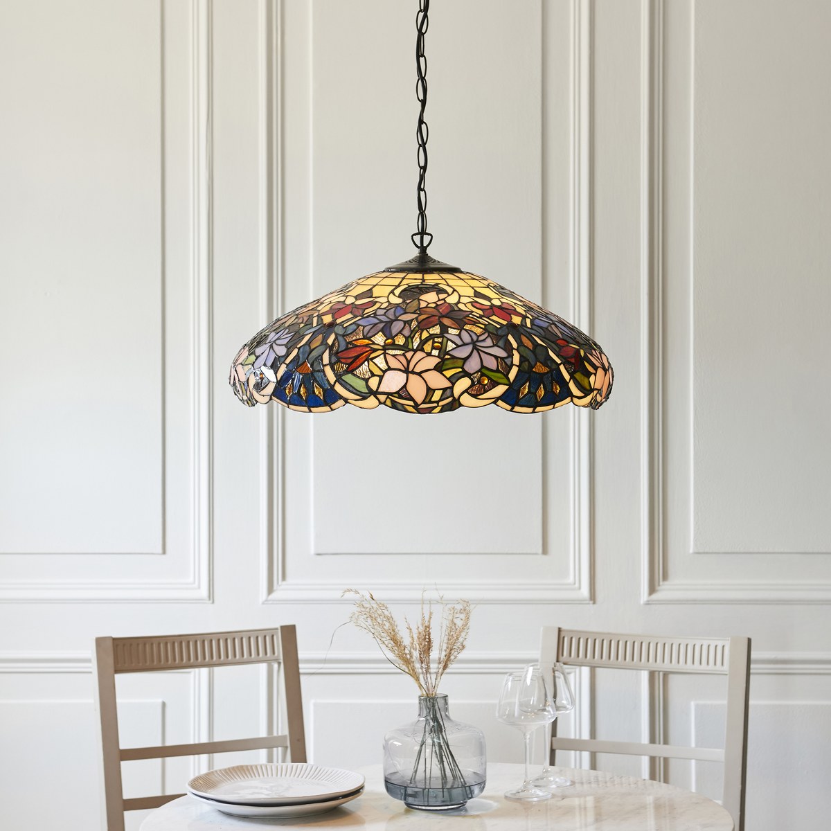Interiors 1900 Sullivan Large 3 Light Tiffany Pendant Light in Satin Black