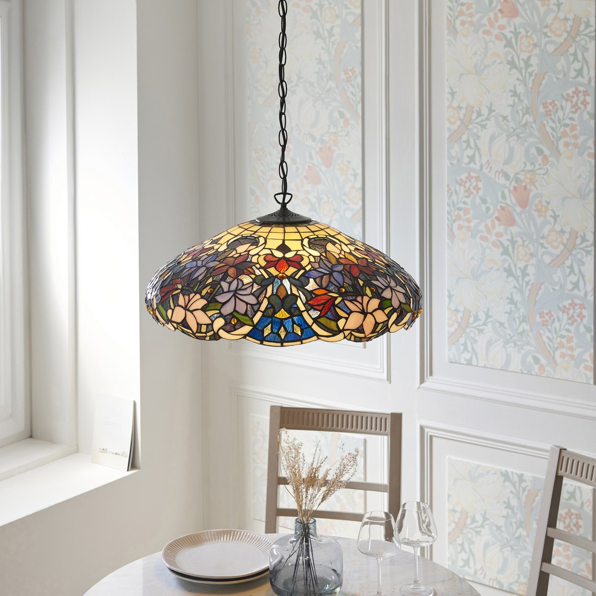 Interiors 1900 Sullivan Large 3 Light Tiffany Pendant Light in Satin Black