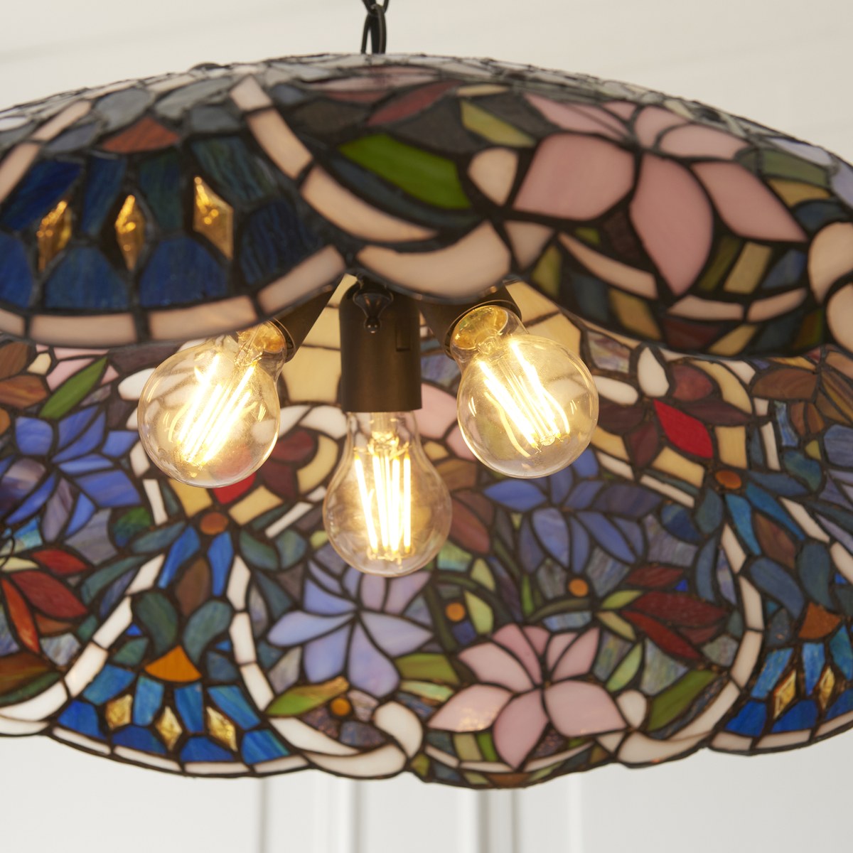 Interiors 1900 Sullivan Large 3 Light Tiffany Pendant Light in Satin Black