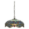 Interiors 1900 Dragonfly Medium Tiffany Pendant Light in Satin Black with Blue Glass