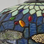 Interiors 1900 Dragonfly Medium Tiffany Pendant Light in Satin Black with Blue Glass