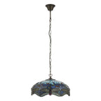 Interiors 1900 Dragonfly Medium Tiffany Pendant Light in Satin Black with Blue Glass