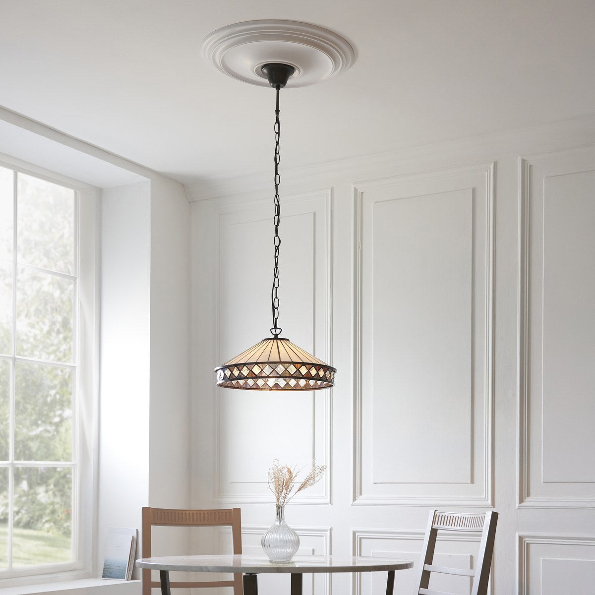 Interiors 1900 Fargo Medium Tiffany Pendant Light in Satin Black