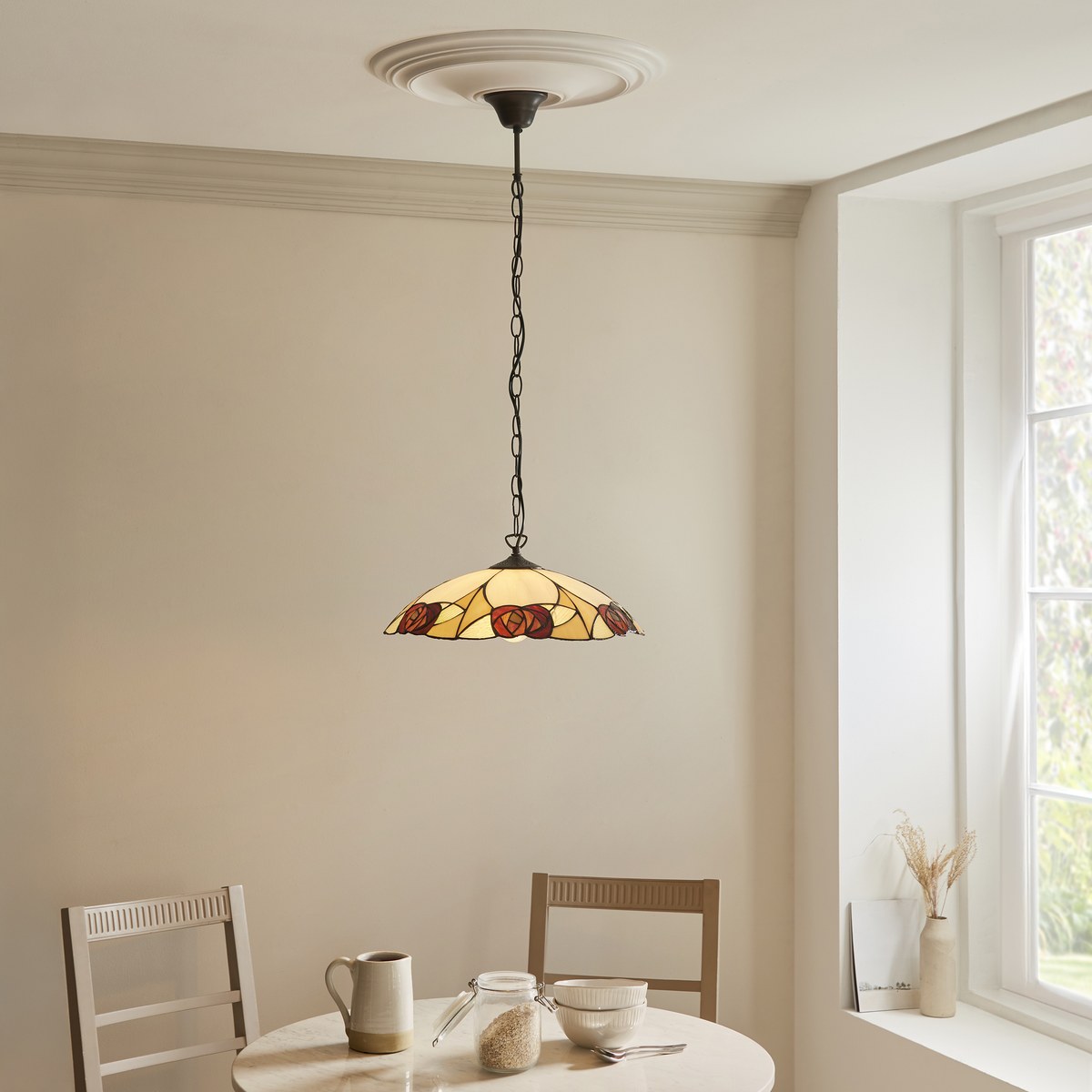 Interiors 1900 Ingram Large Tiffany Pendant Light in Satin Black
