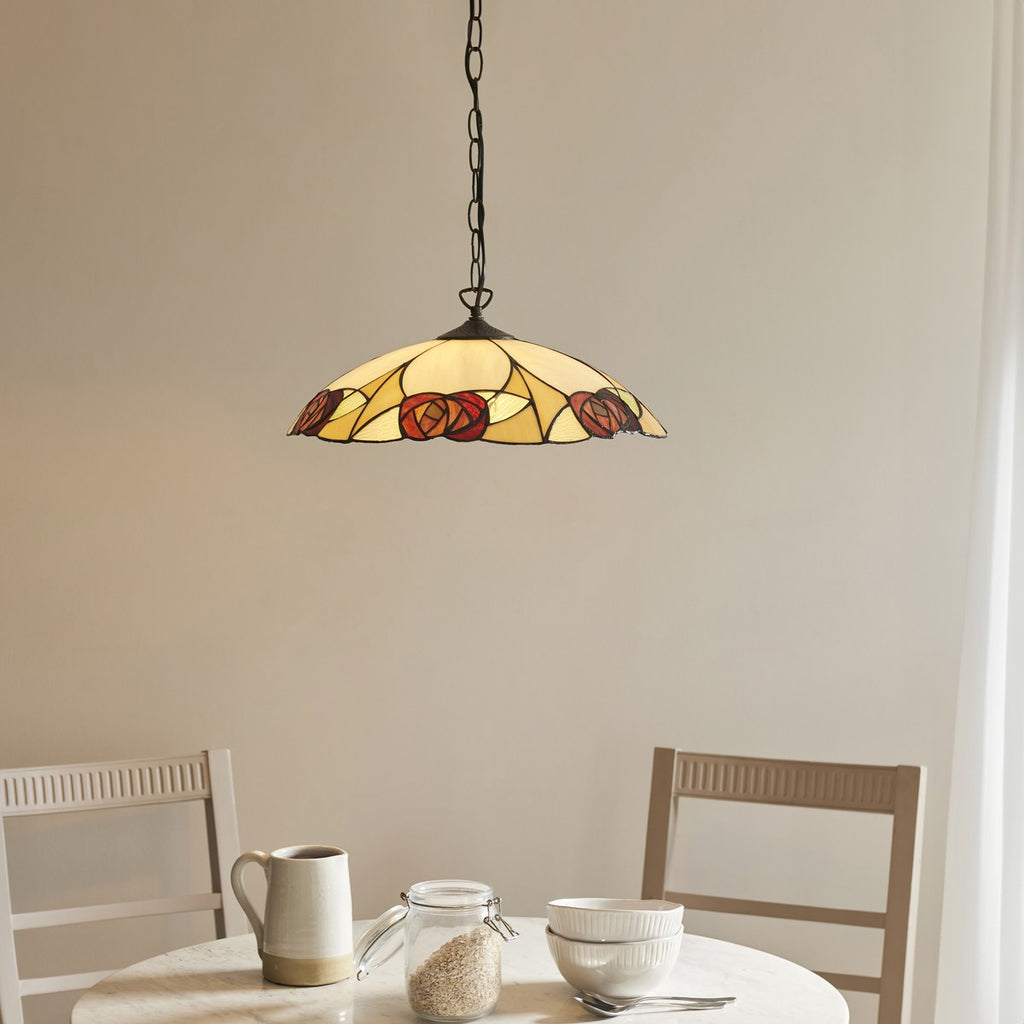 Interiors 1900 Ingram Large Tiffany Pendant Light in Satin Black