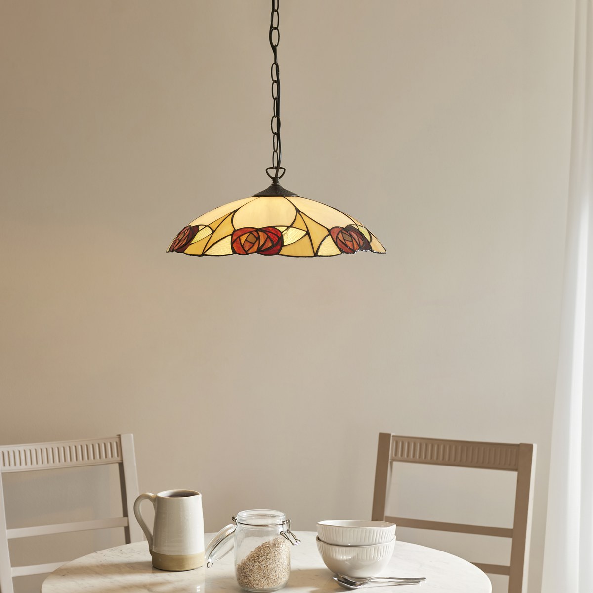 Interiors 1900 Ingram Large Tiffany Pendant Light in Satin Black