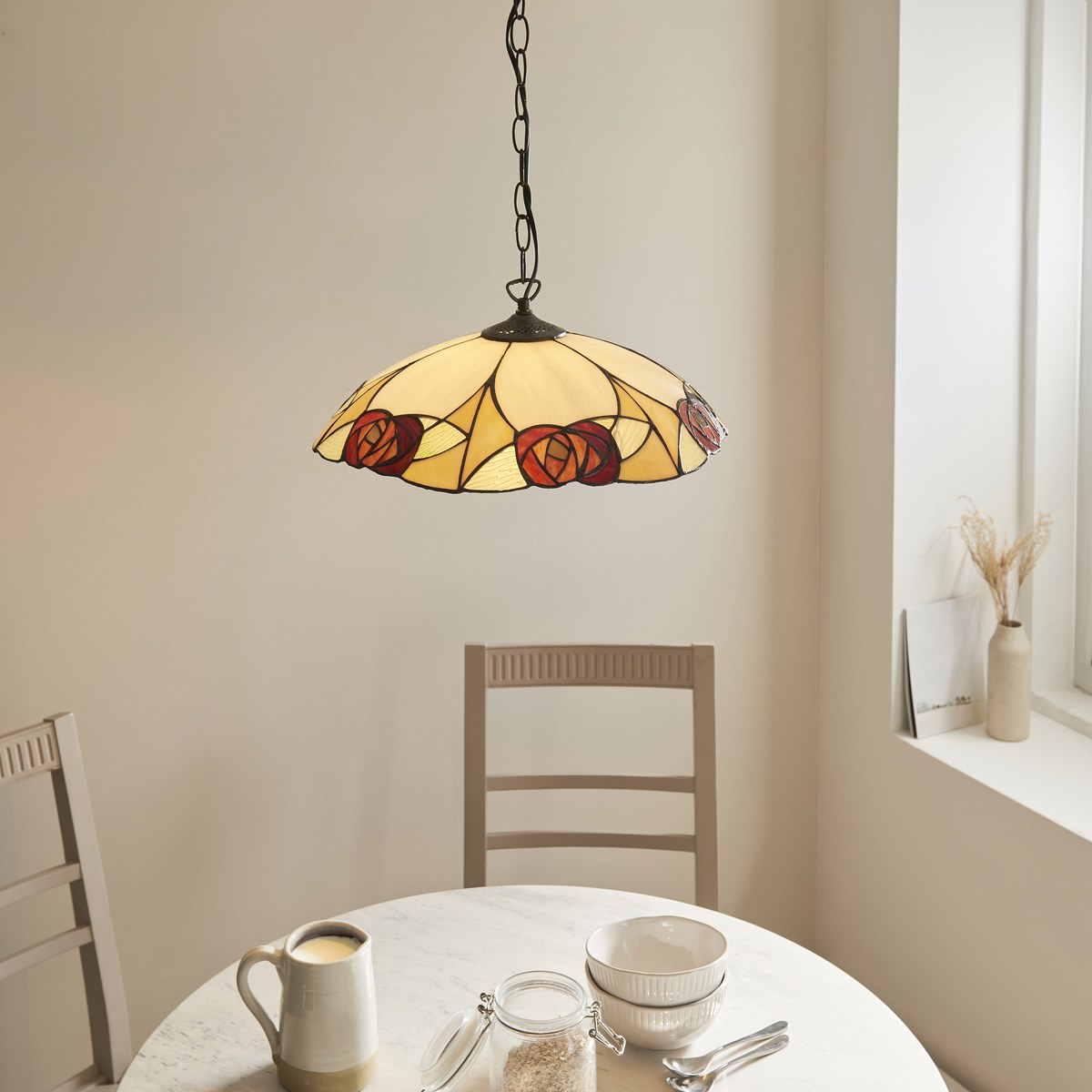 Interiors 1900 Ingram Large Tiffany Pendant Light in Satin Black