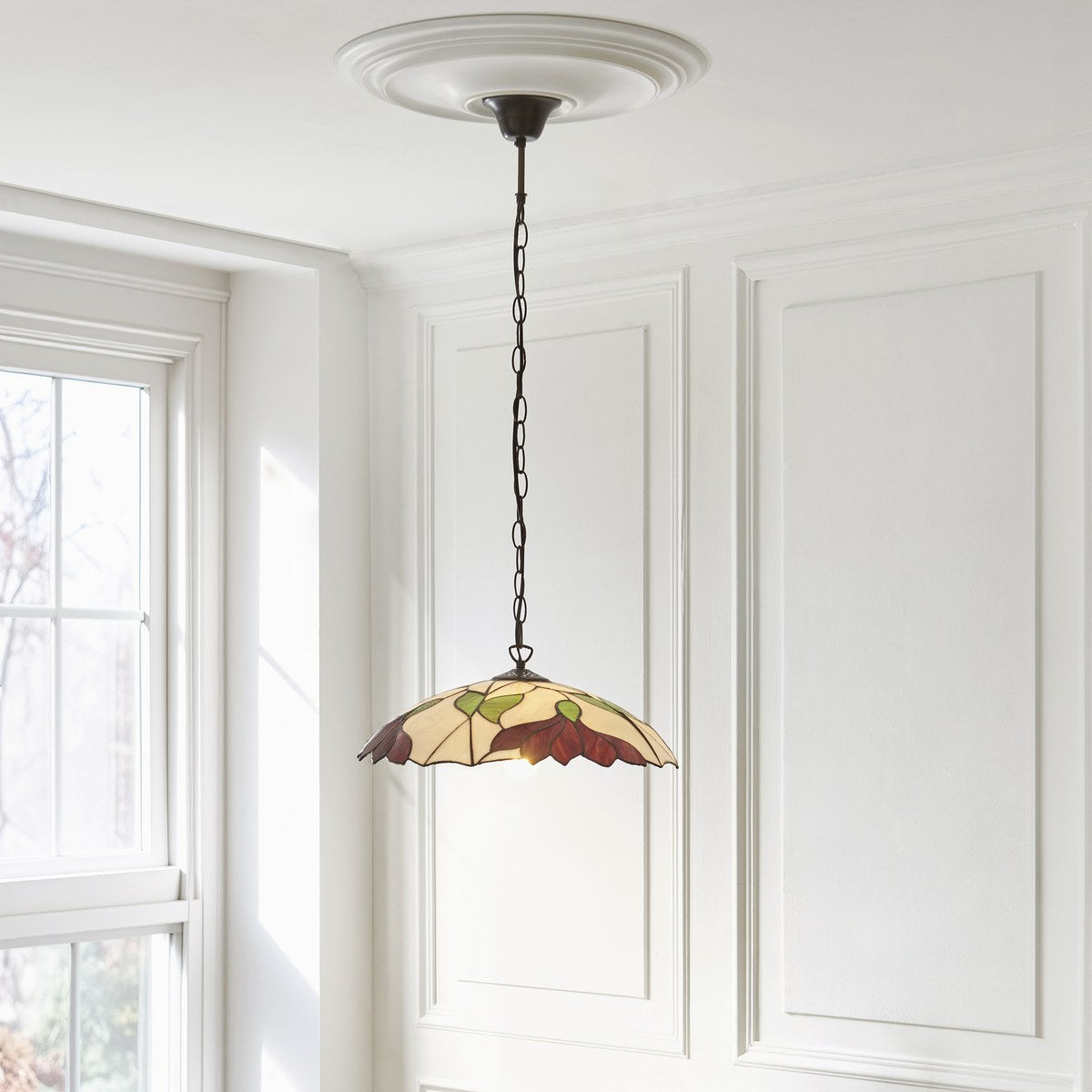 Interiors 1900 Botanica Large Tiffany Pendant Light in Satin Black