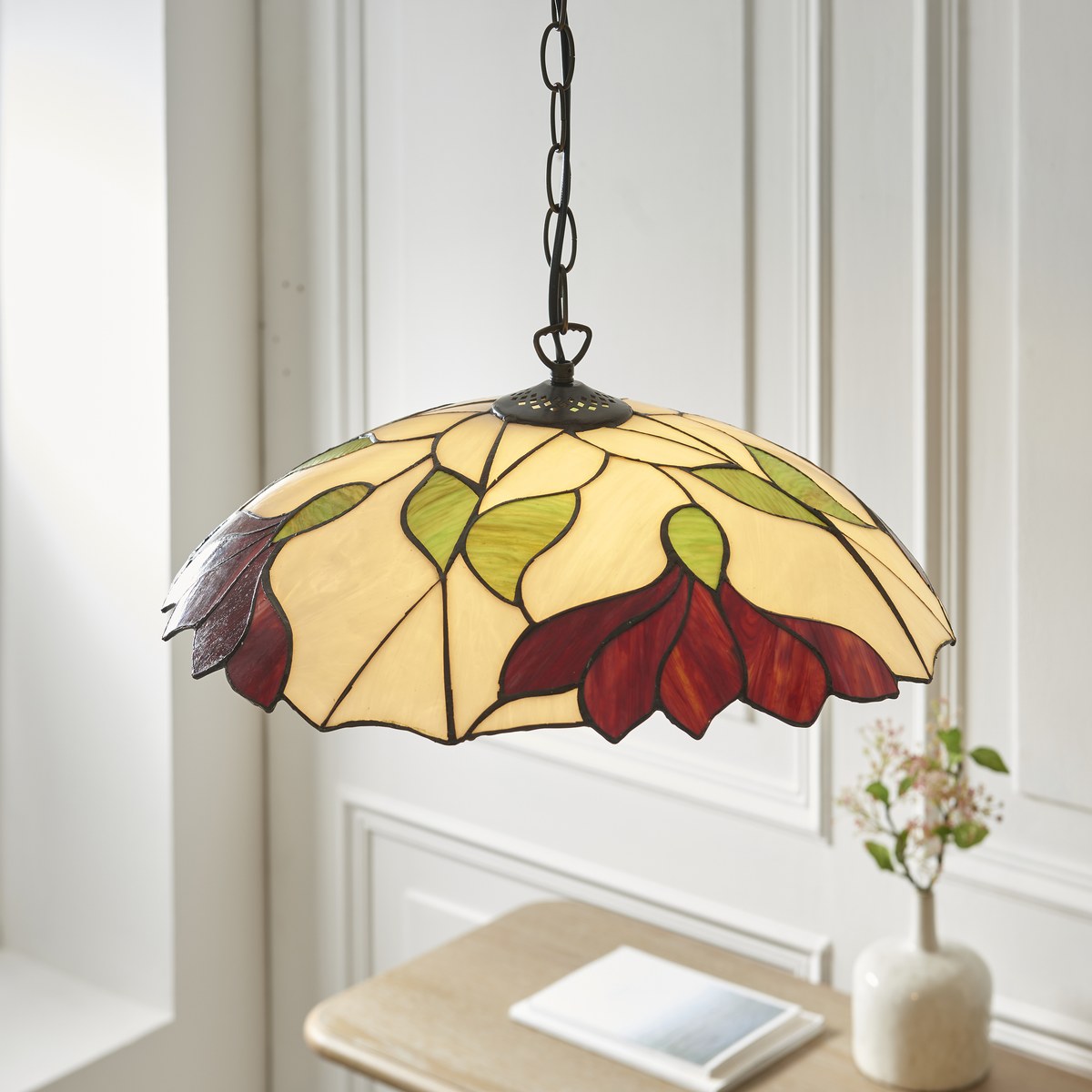 Interiors 1900 Botanica Large Tiffany Pendant Light in Satin Black