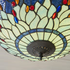 Interiors 1900 Dragonfly Large Inverted 3 Light Tiffany Pendant Light in Satin Black with Blue Glass