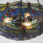 Interiors 1900 Dragonfly Large Inverted 3 Light Tiffany Pendant Light in Satin Black with Blue Glass