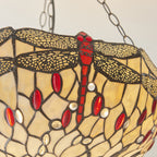 Interiors 1900 Dragonfly Large Inverted 3 Light Tiffany Pendant Light in Satin Black with Beige Glass