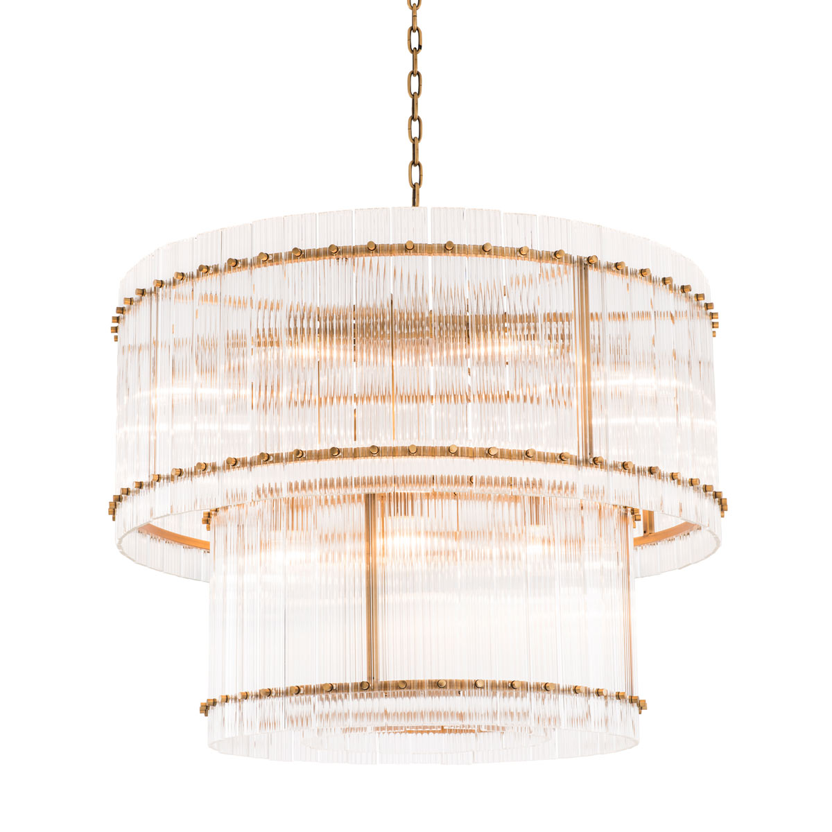 Eichholtz Ruby 16 Light Large Chandelier in Antique Brass with Ribbed Clear Glass
