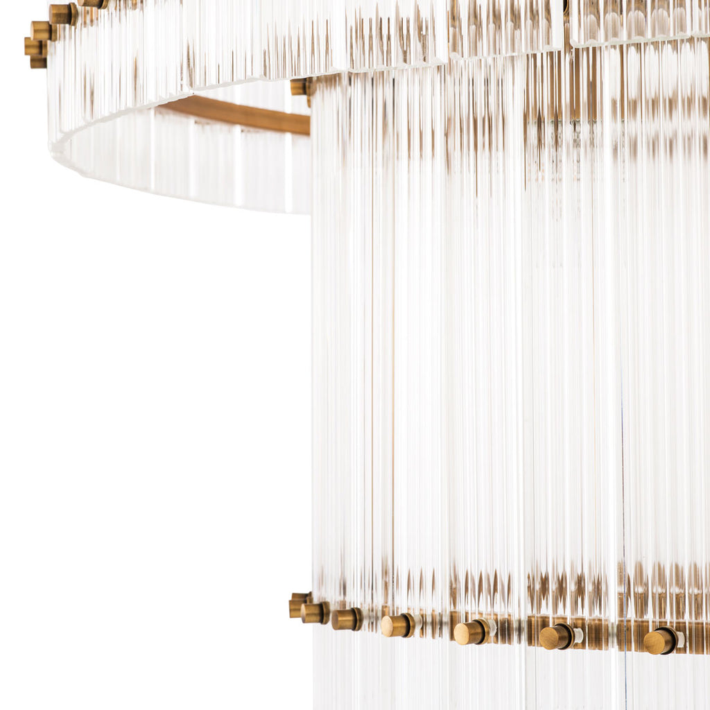 Eichholtz Ruby 16 Light Large Chandelier in Antique Brass with Ribbed Clear Glass