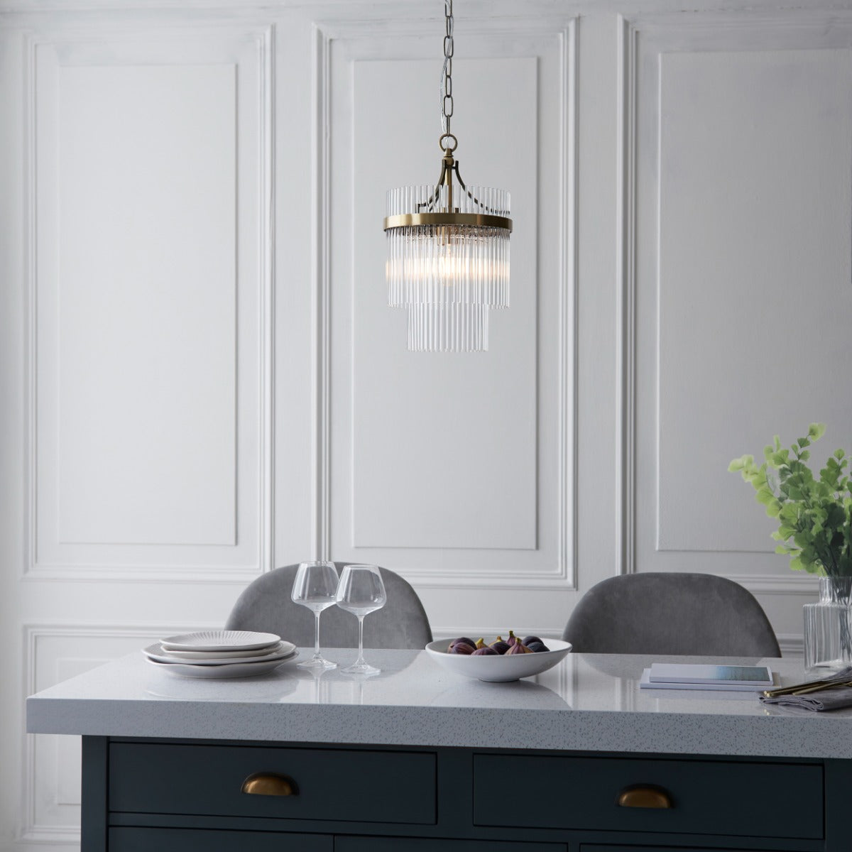 Marietta Pendant in Antique Brass with Clear Glass