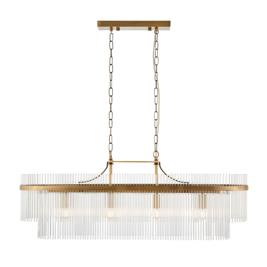 Marietta 4 Light Linear Pendant in Antique Brass with Clear Glass 