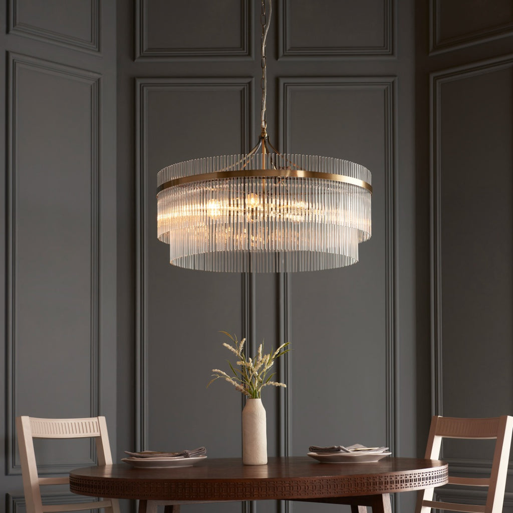 Marietta Grand 7 Light Pendant in Antique Brass with Clear Glass