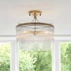 Marietta 3 Light Semi Flush Fitting in Antique Brass with Clear Glass