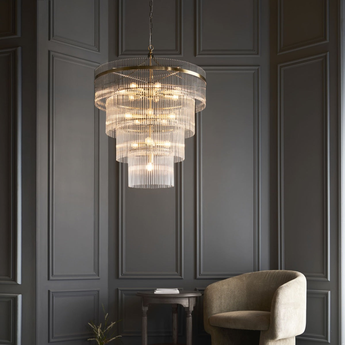Endon Marietta 16 Light Tiered Pendant in Antique Brass with Clear Glass