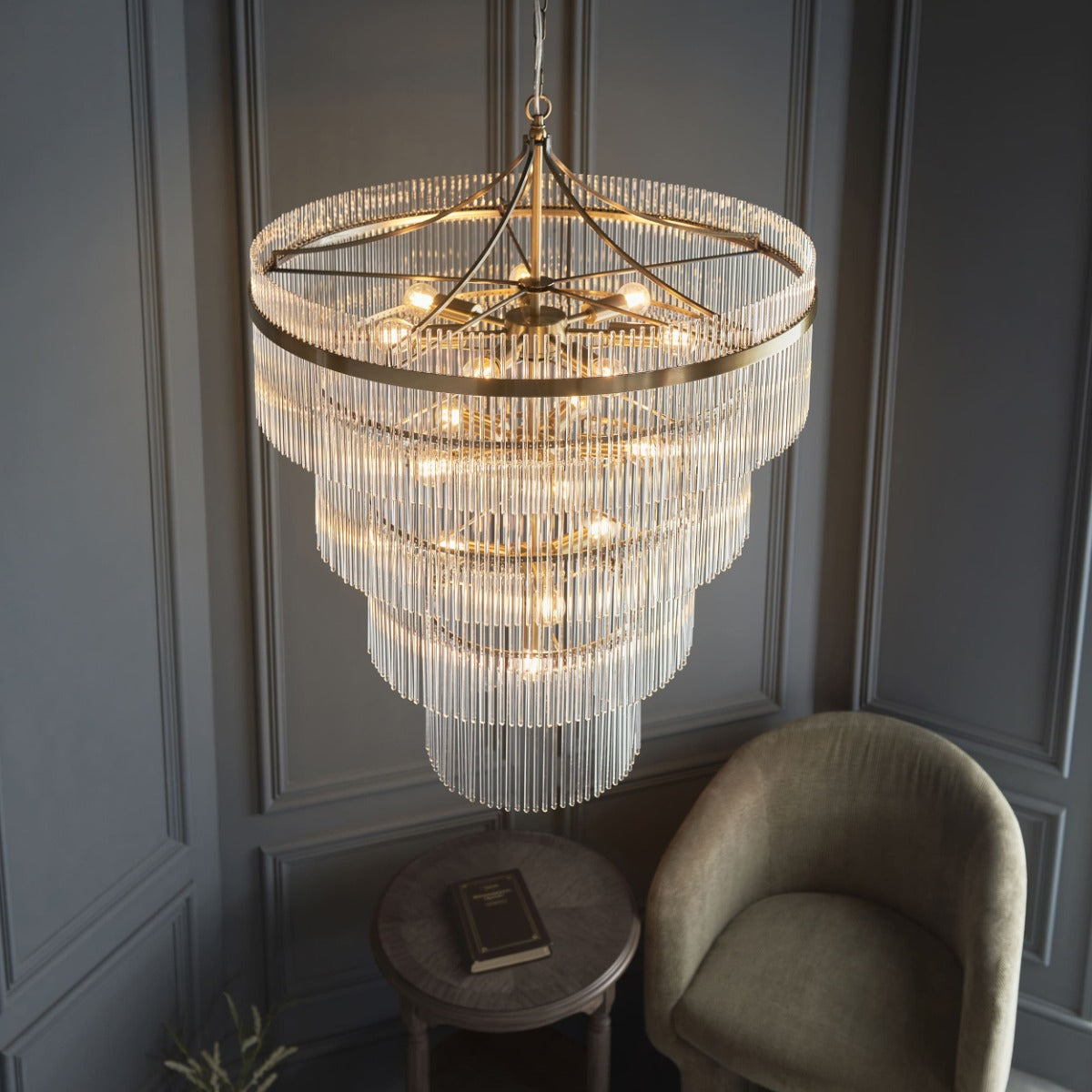 Endon Marietta 16 Light Tiered Pendant in Antique Brass with Clear Glass
