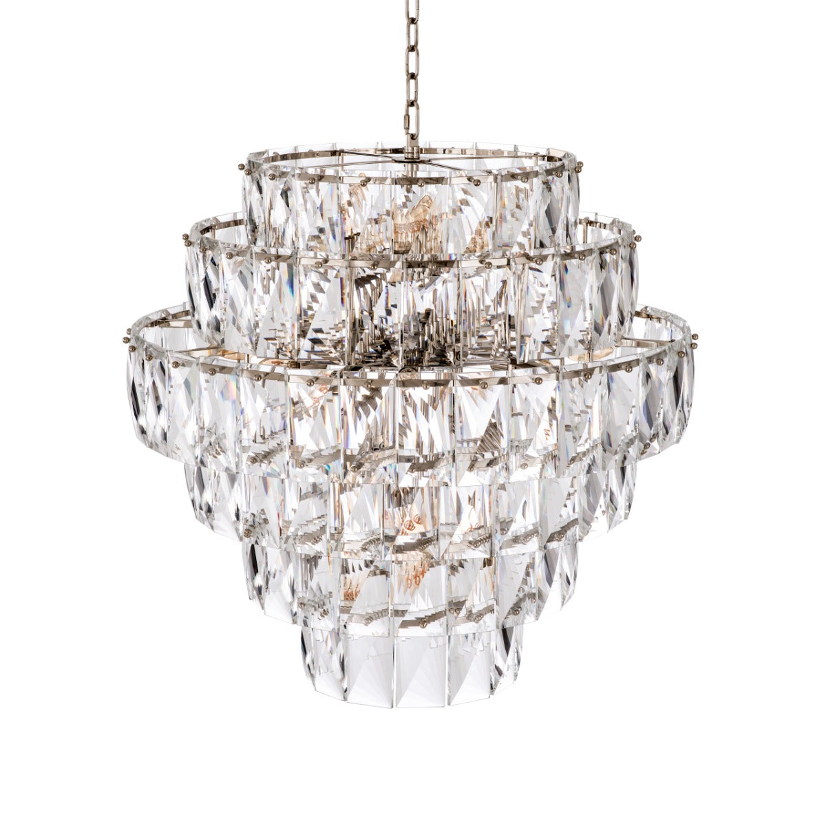 Eichholtz Amazone Large Crystal Chandelier in Nickel Finish with Glass